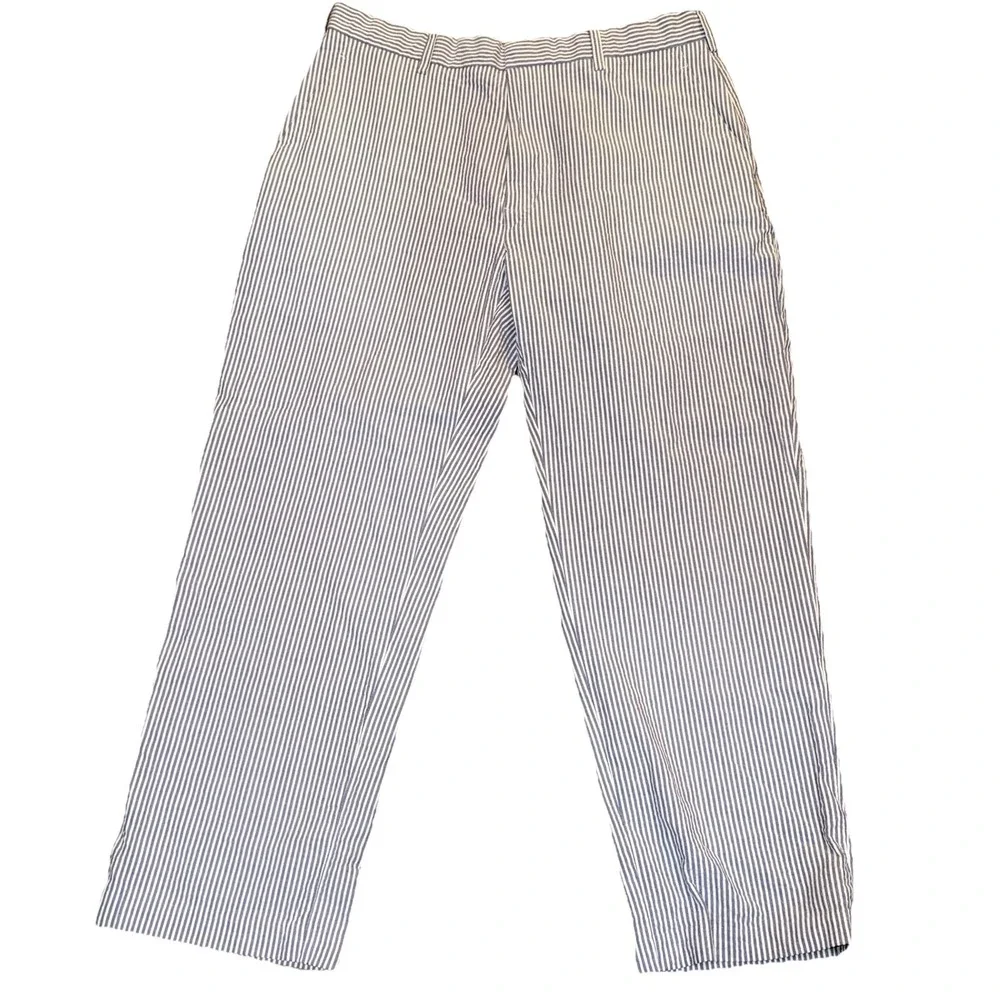 Jos A Bank Stay Cool Seersucker Pants Blue Stripes Summer Mens Size 36x29 Cotton